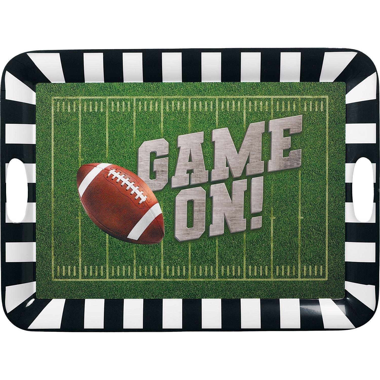 Go Fight Win Football Party Supplies Pack for 18 Guests - Kit Includes Plates, Napkins, Table Cover, Cups, Cutlery, Serving Platter, Banner & Swirl Decorations